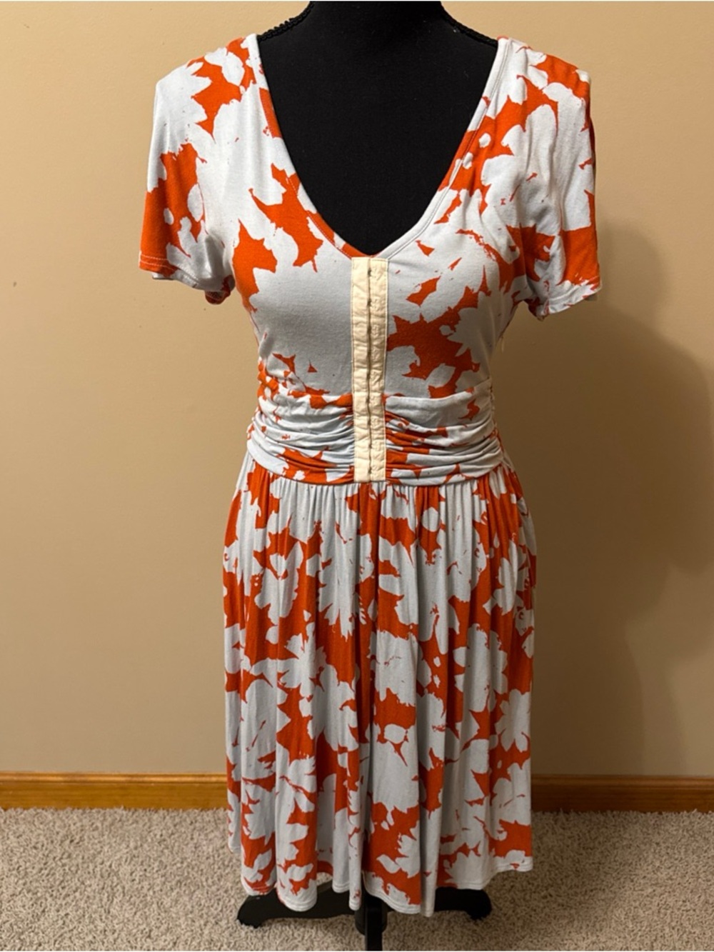 Maeve White and Orange Printed Midi Dress